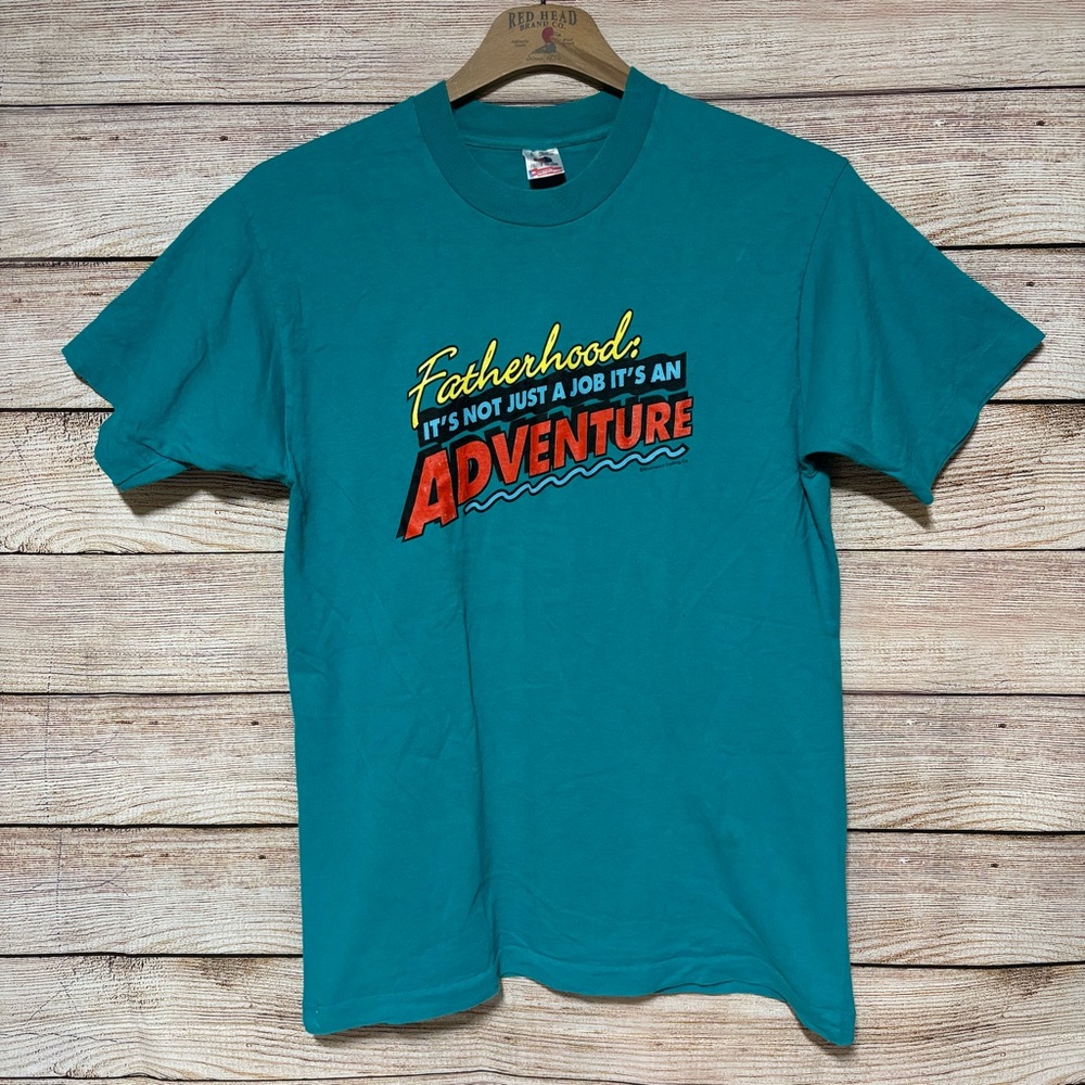 Vintage Fatherhood Adventure Graphic T-Shirt – Single Stitch Large‎
